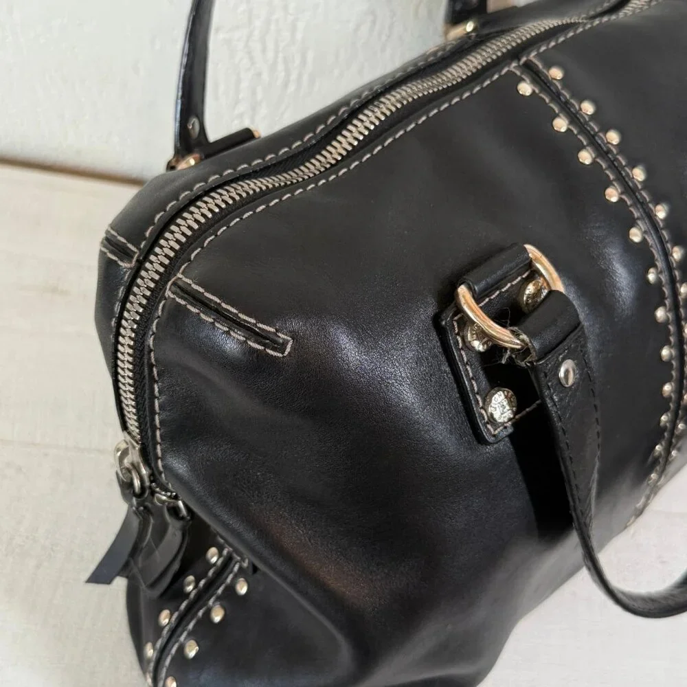 Michael Kors Astor Black Leather Satchel / Top‑Handle Bag Silver Studs
